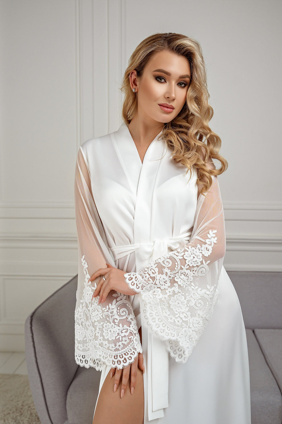 Designer Bride Robe luxury wedding robe with appliqué sleeves | Bella Donna Handmade ️ ...