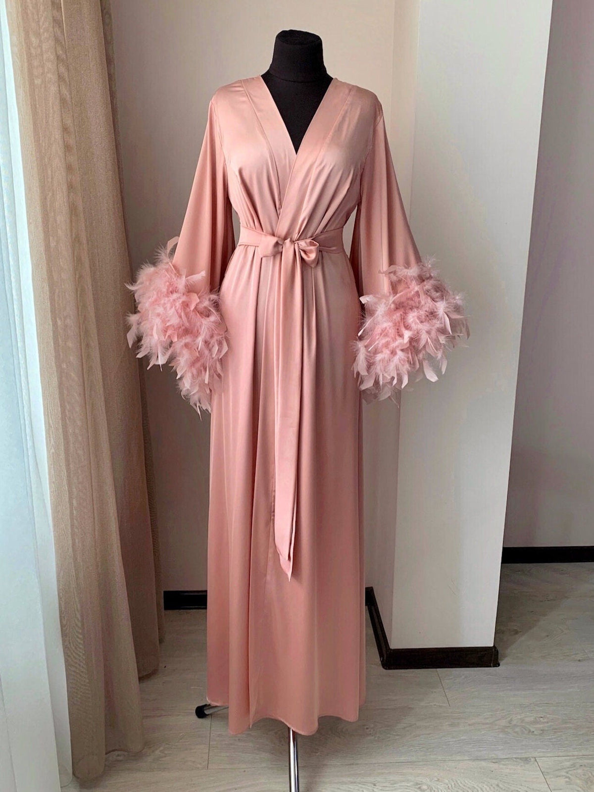 Feather Robe Blue Blue Feather Bridal Robe - BellaDonnaUa Silk Satin Kimono