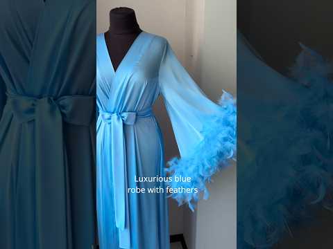 Feather Robe Blue Blue Feather Bridal Robe - BellaDonnaUa Silk Satin Kimono
