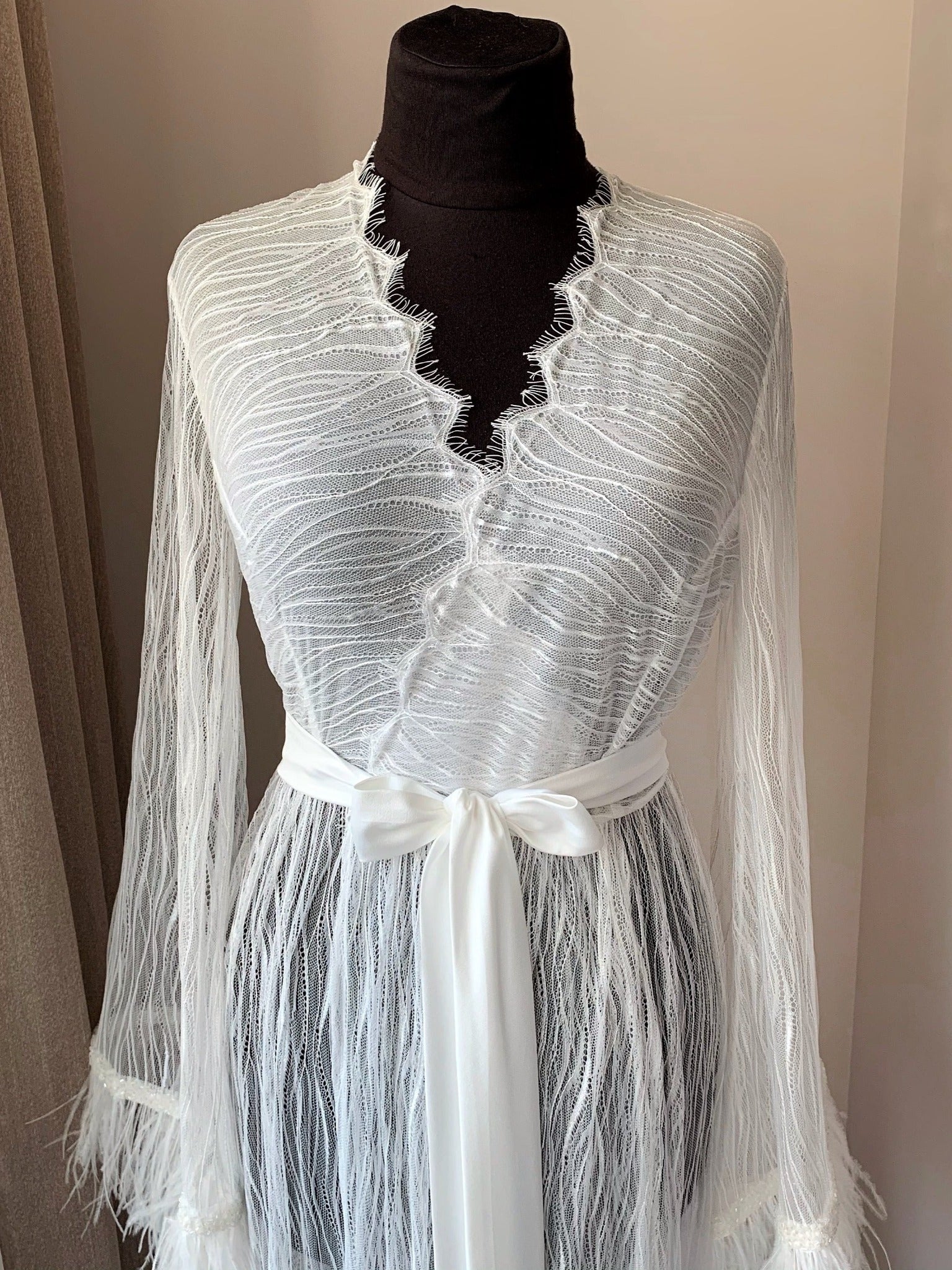 Long lace robe with train and feathers | BellaDonna Handmade ️ ...