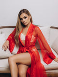 lace robe long red