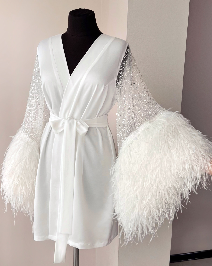 Luxury feather bridal robe Ivory BellaDonnaUa