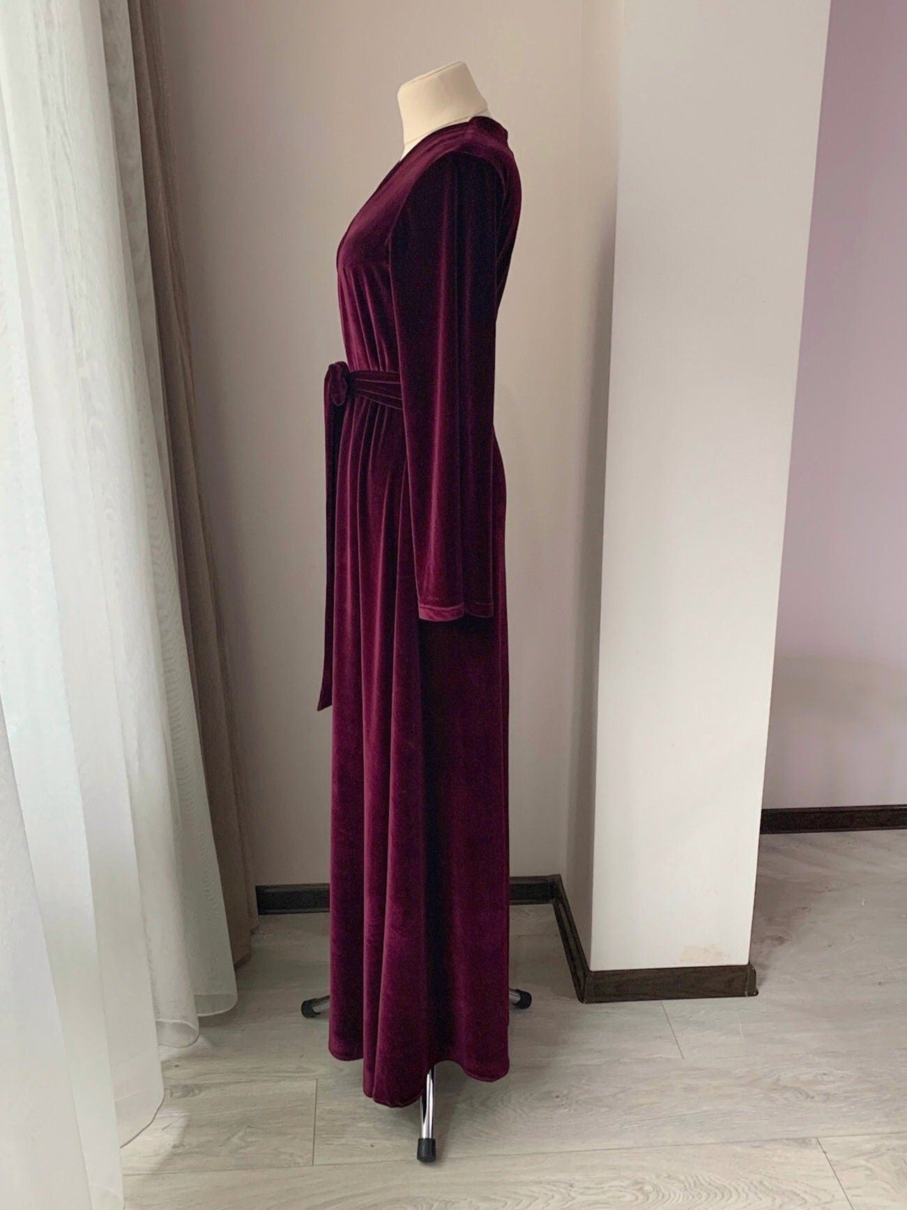 Velvet robe womens burgundy | BellaDonnaUa Handmade ️