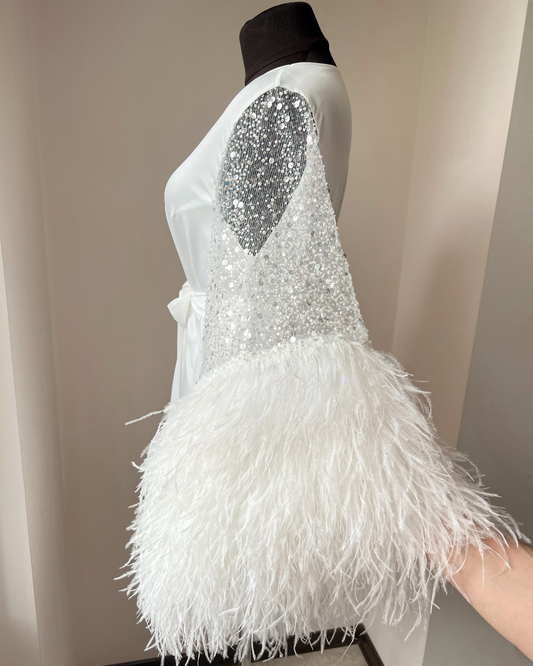 Luxury feather bridal robe Ivory BellaDonnaUa