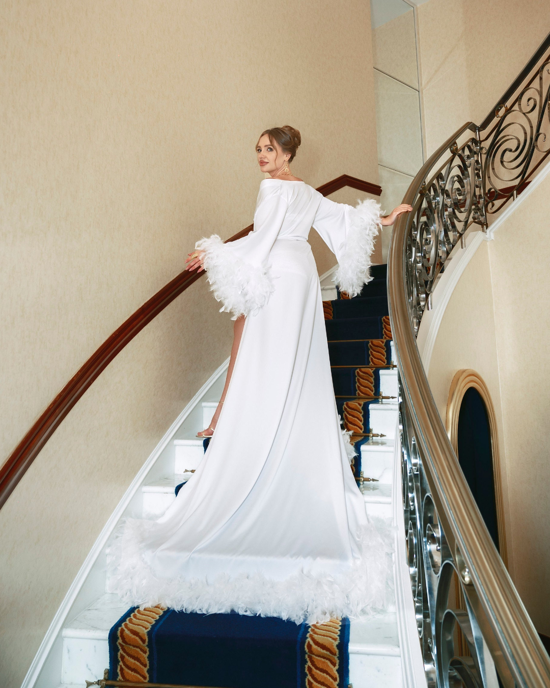 Feather bridal robe with train | Handmade ️
