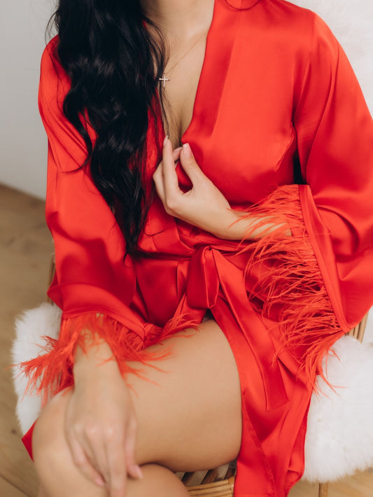 robe women  feathers red