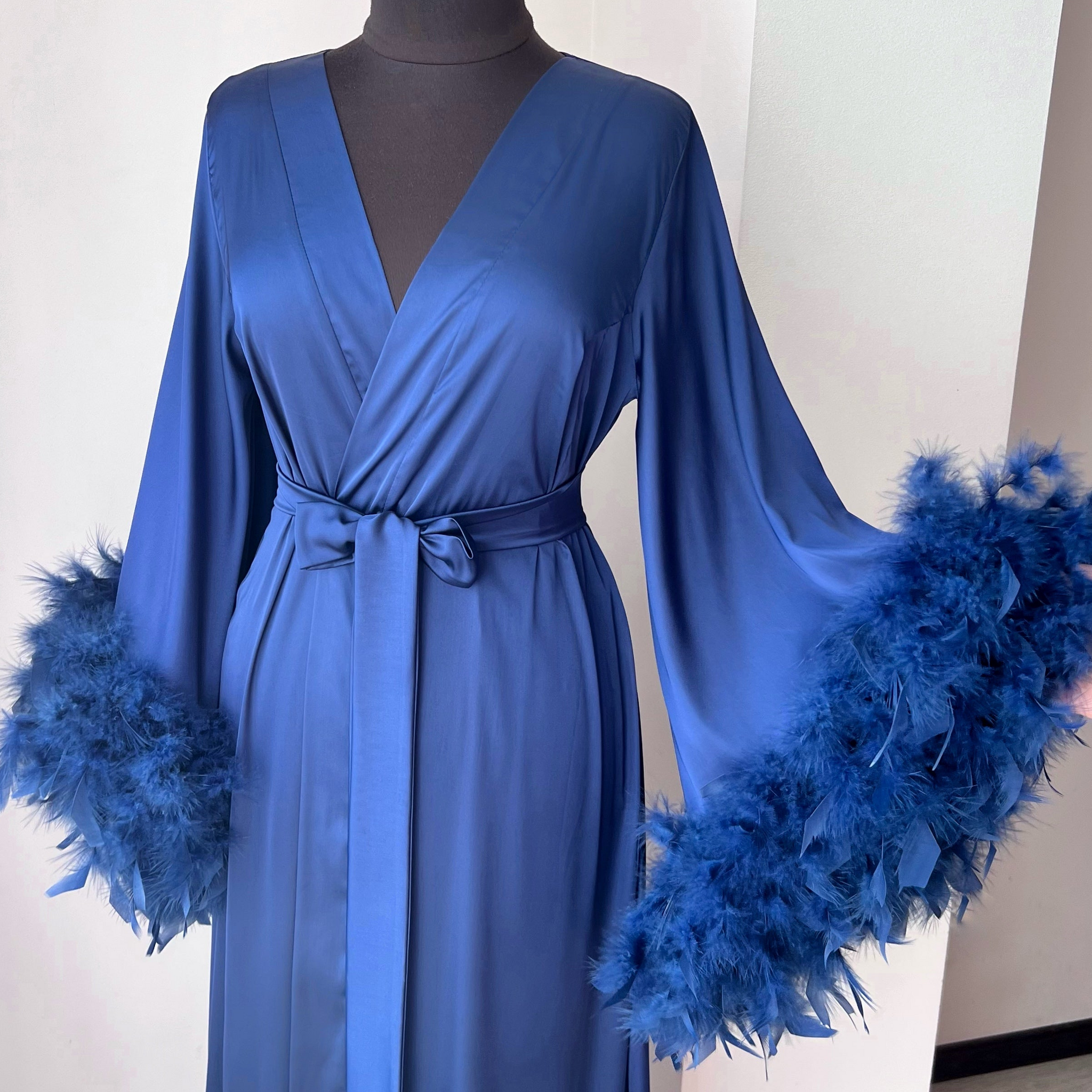blue feather robe long