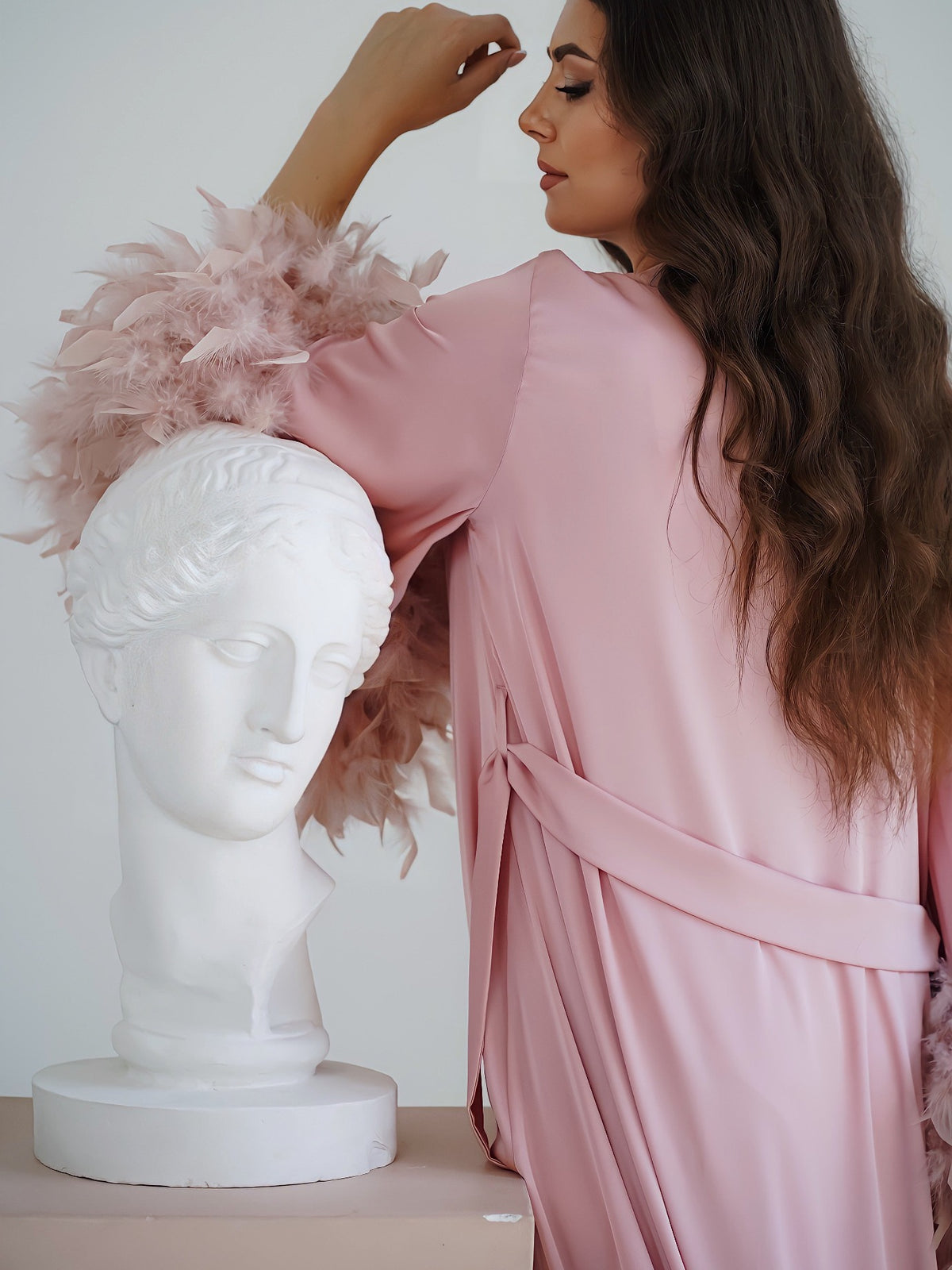Feathery Robe Feather robe with train Black | Double feathers on the sleeves ️ ...