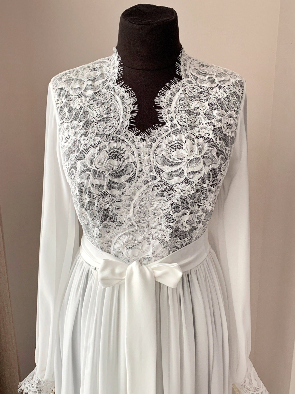 Ivory Button Down Robe Chiffon bridal robe lace Ivory | BellaDonnaUa Handmade ️