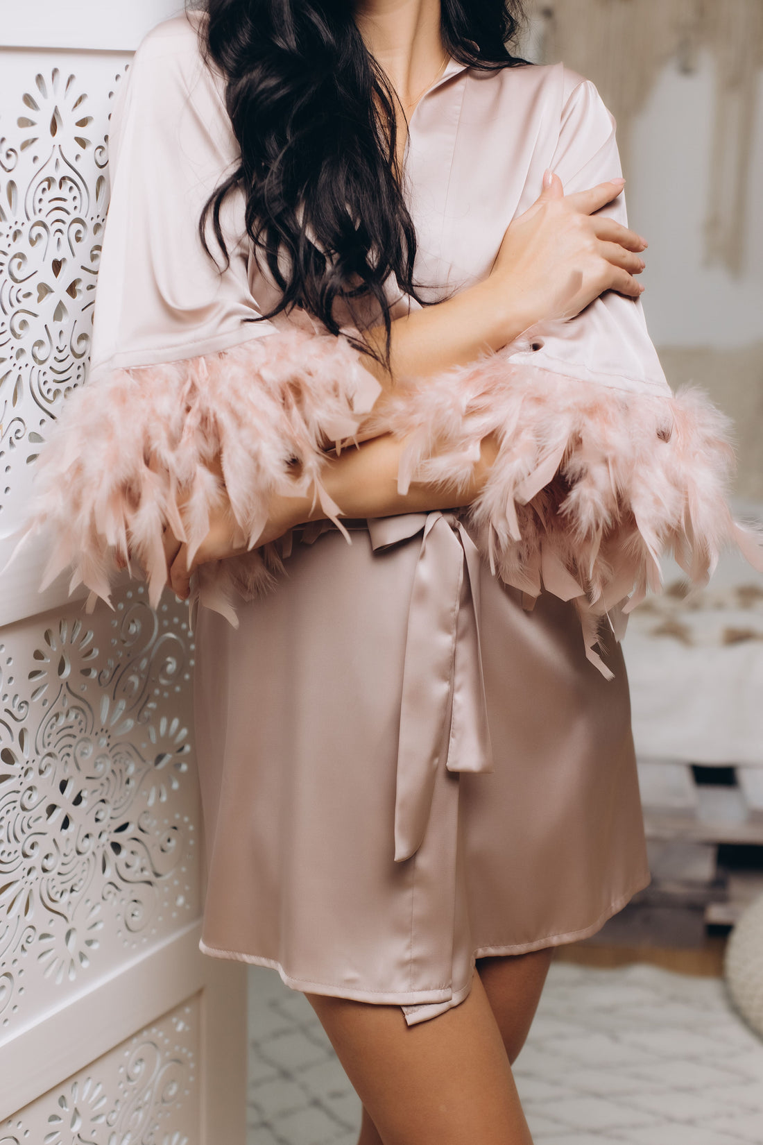 Bridesmaid robe feathers