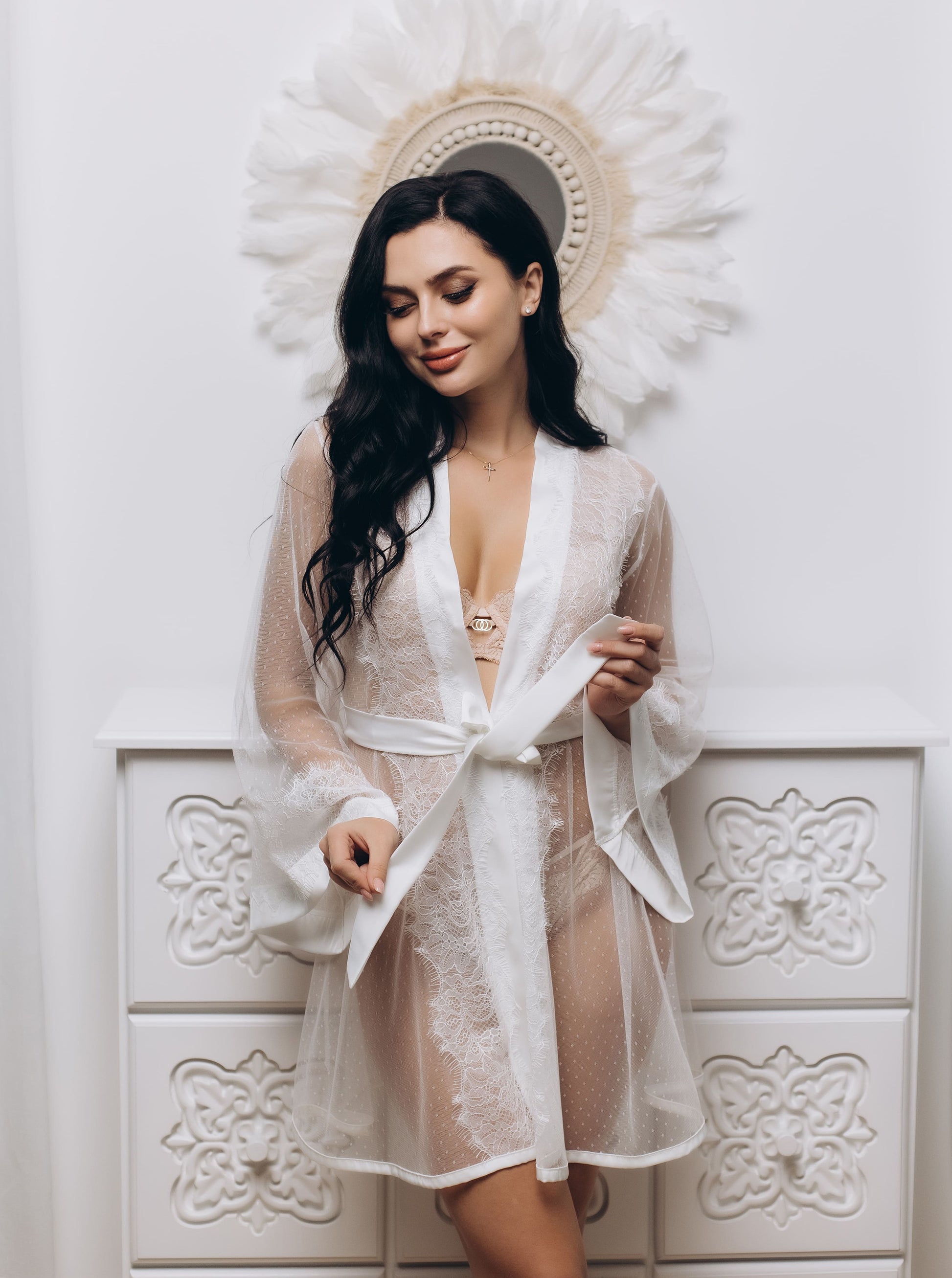 sheer lace white robe