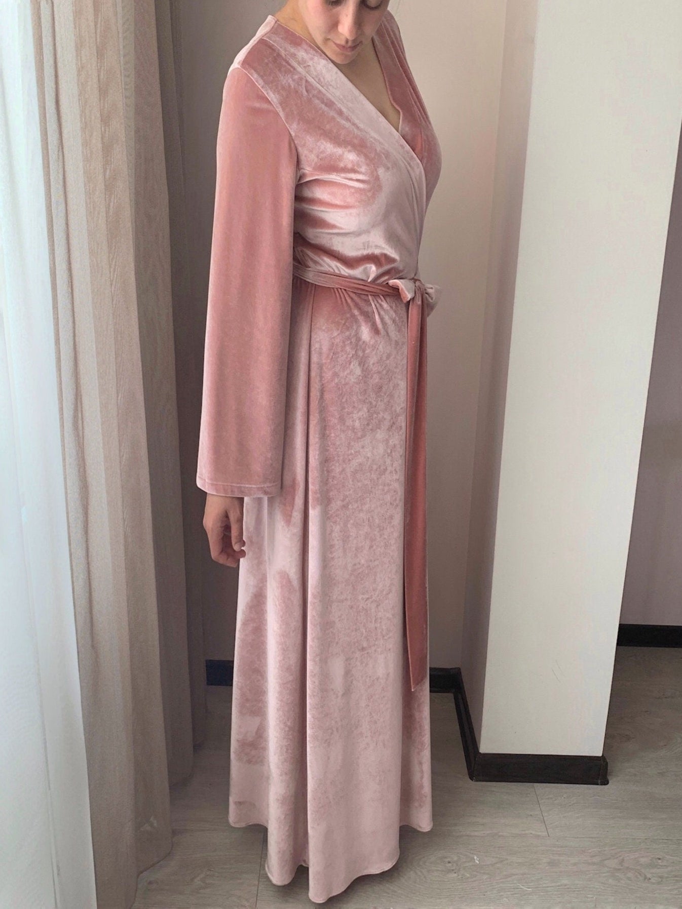 Long velour robe pink Bridesmaids robes 👰‍♀️