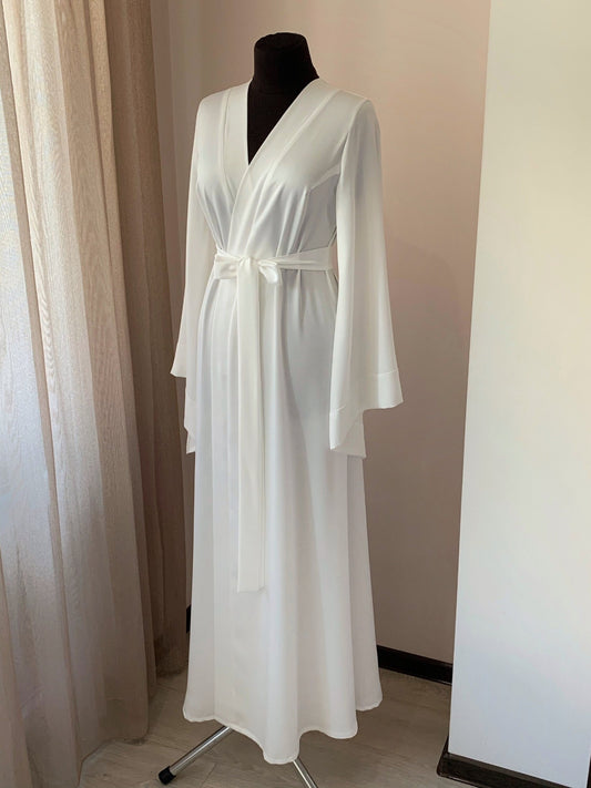 Long bridal robe kimono Ivory