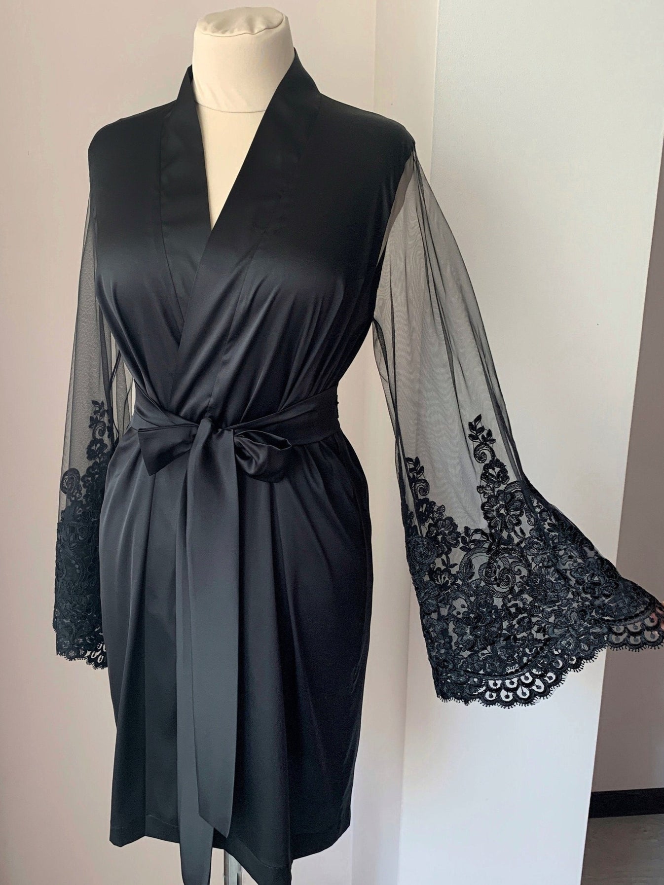 Black robe with sheer sleeves | BellaDonnaUa Handmade ️