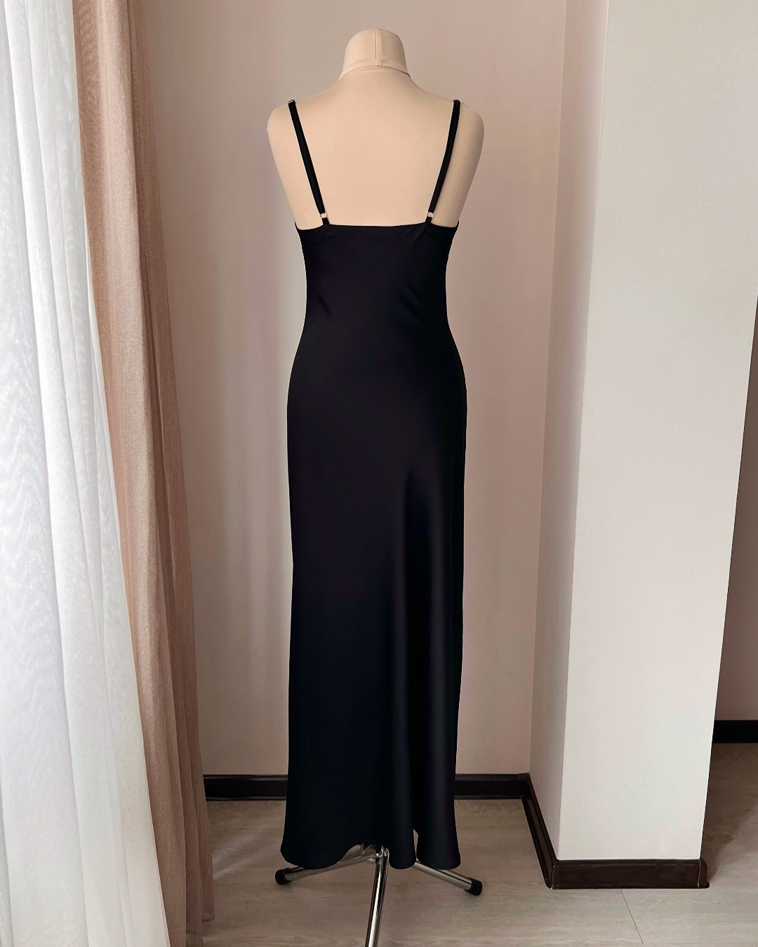 Black Floor Length Nightgown with Cowl 