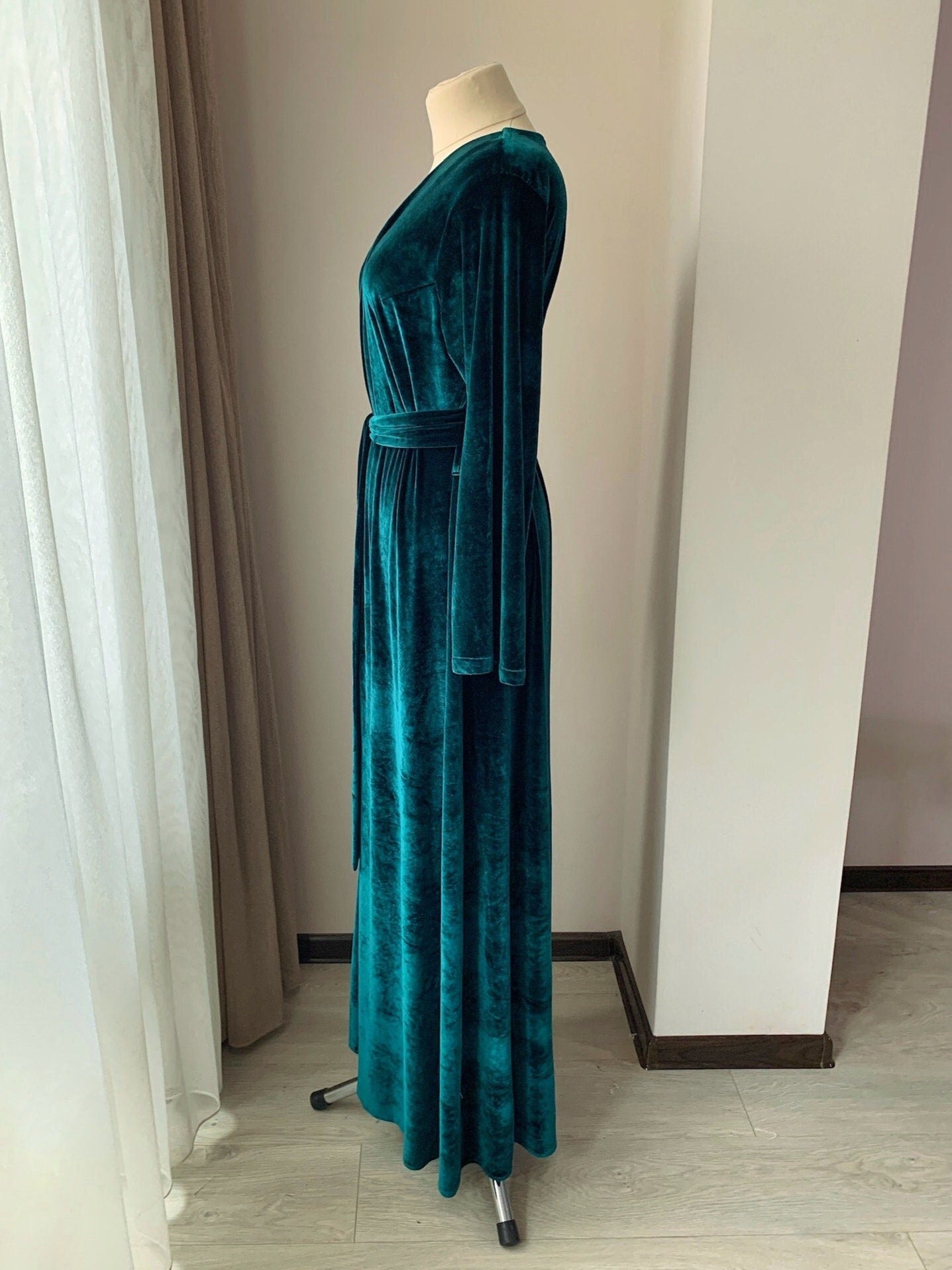 Green velvet robe long women | Bella Donna Handmade ️ – BellaDonnaUa