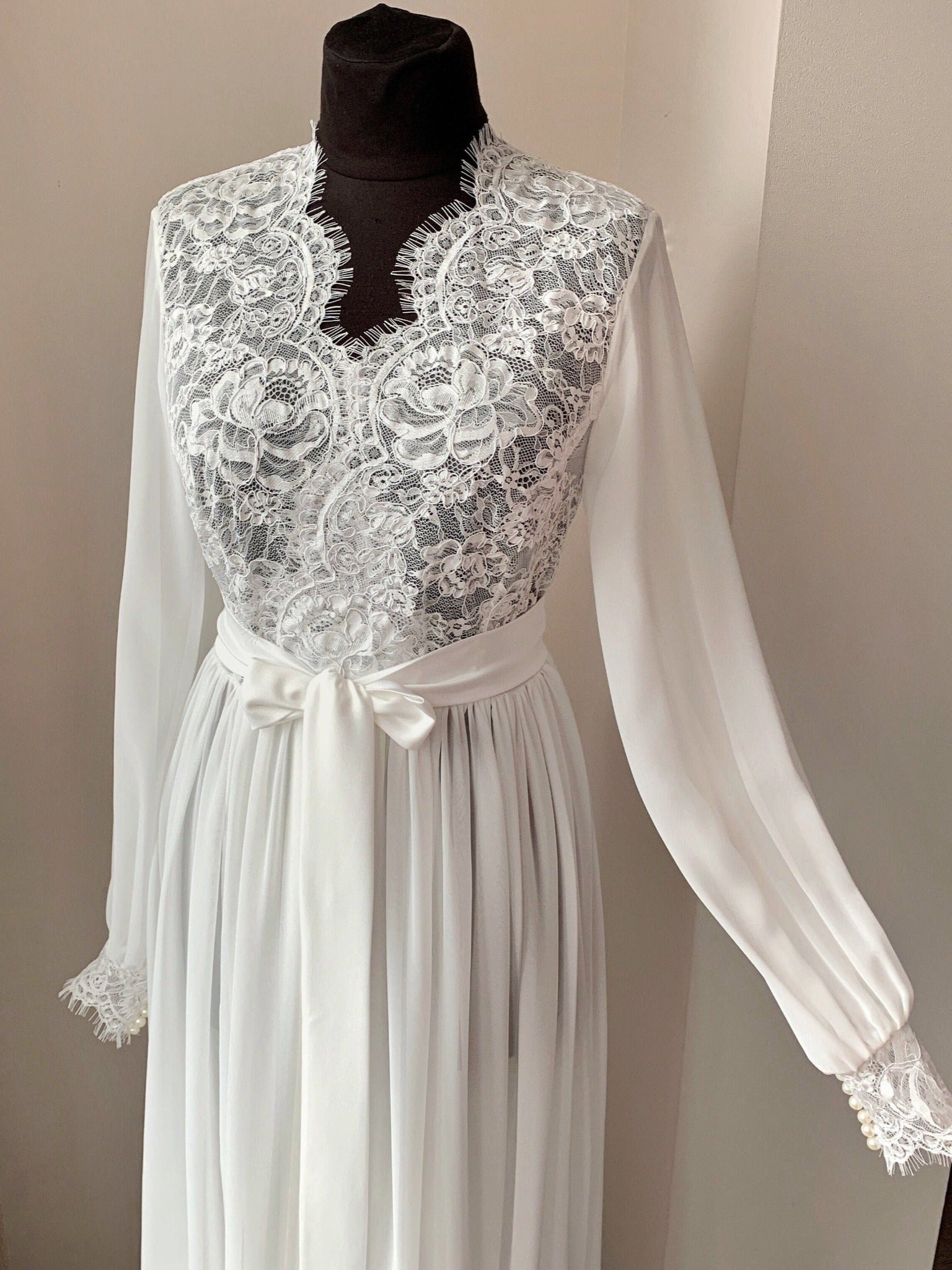 Chiffon bridal robe lace Ivory | BellaDonnaUa Handmade ️