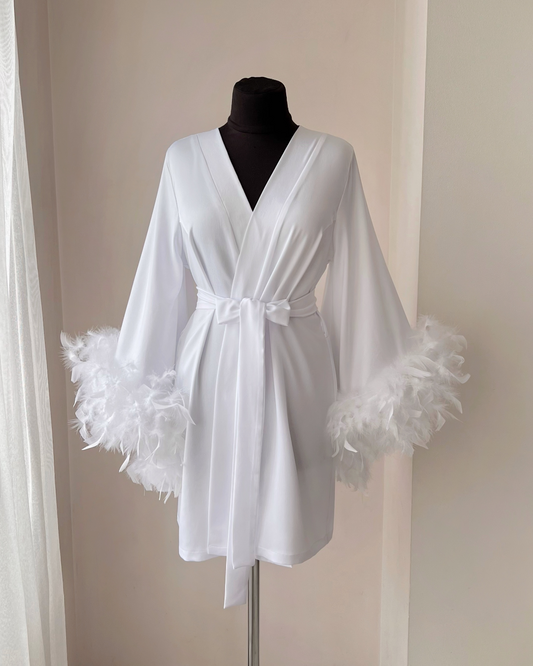 White feather robe for bride Handmade