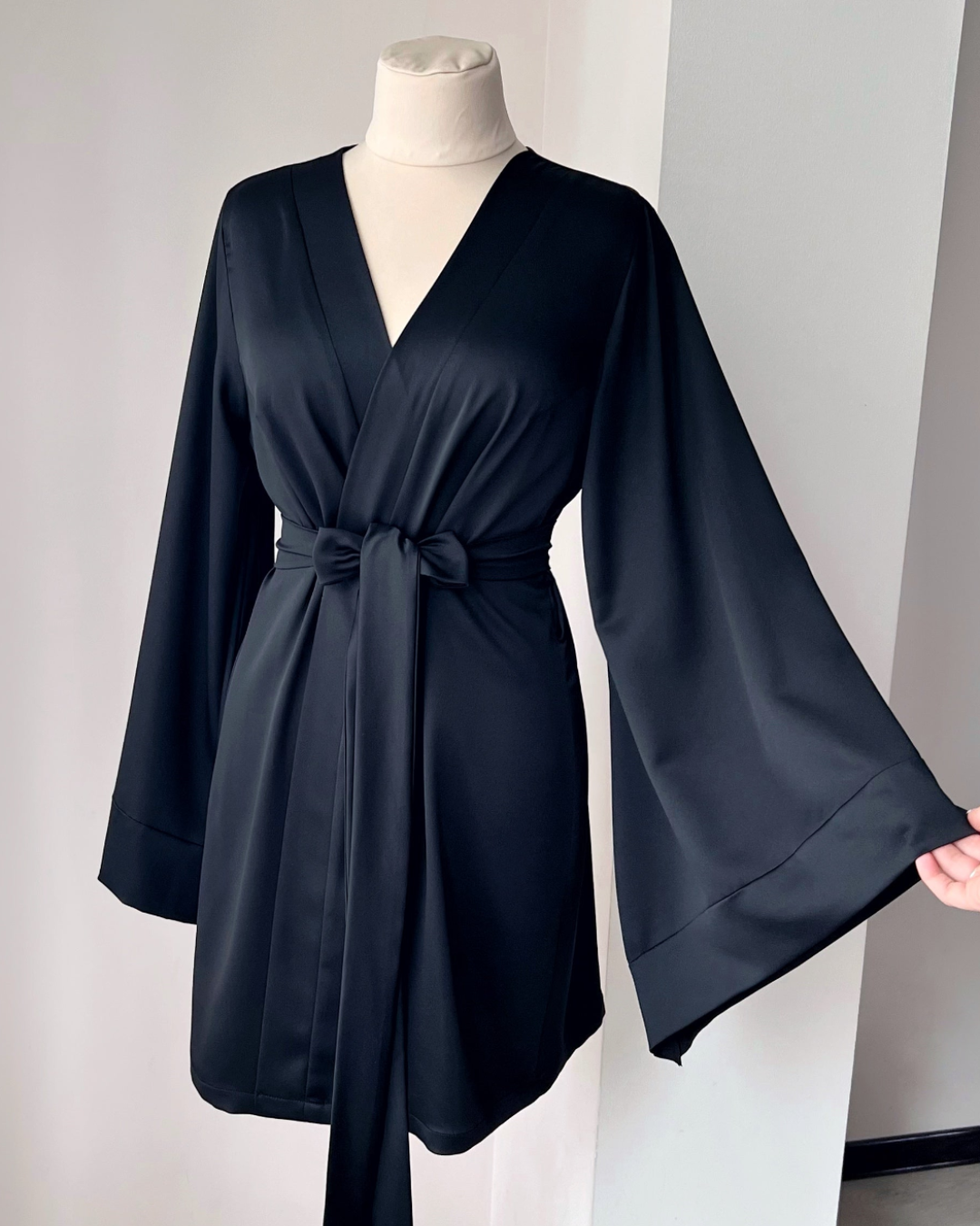 boohoo black mini dress Breezy Retreat Cotton Linen Blend Pocketed Belt Kimono Mini Dress – roschic main image 0