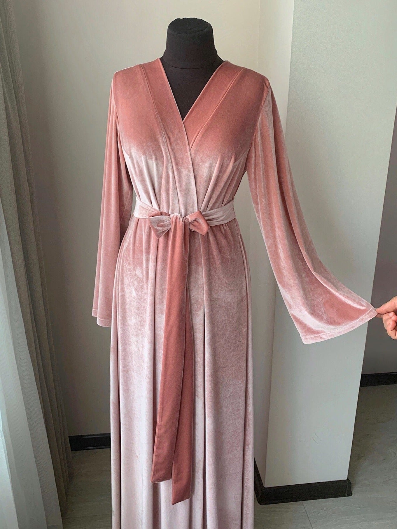 Pink velvet robe long