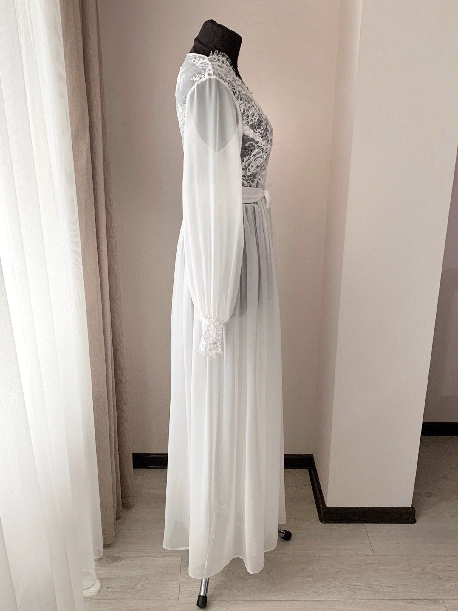 Chiffon bridal robe lace Ivory | BellaDonnaUa Handmade ️