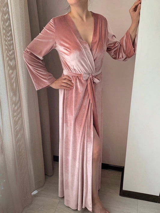 Long velour robe pink