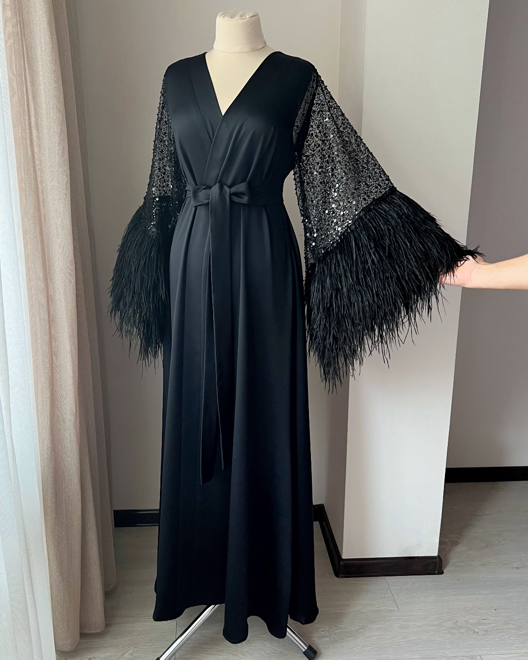 feather robe long Black 