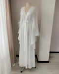 Ivory chiffon robe with ostrich feathers