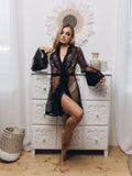 black sheer robe with lace