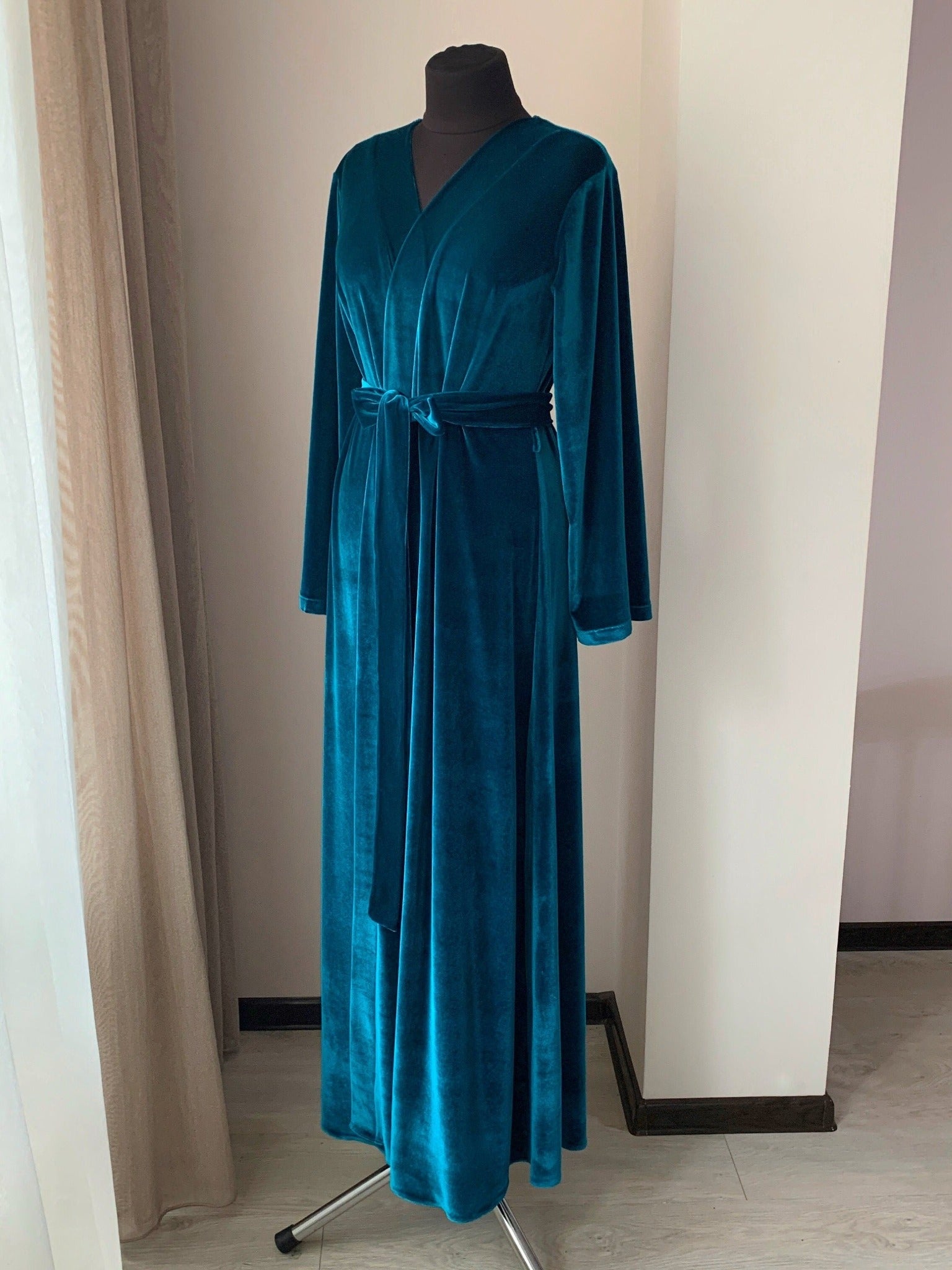Emerald velvet robe long