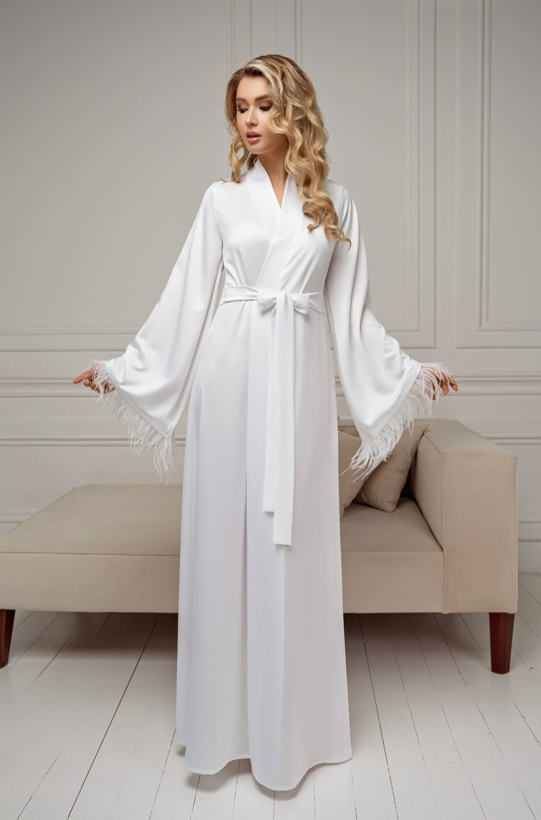 Feaather Robe Long feather robe for bride White | Bella Donna Handmade ️ – BellaDonnaUa