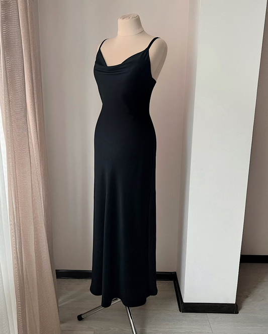 Black Floor Length Nightgown with Cowl 