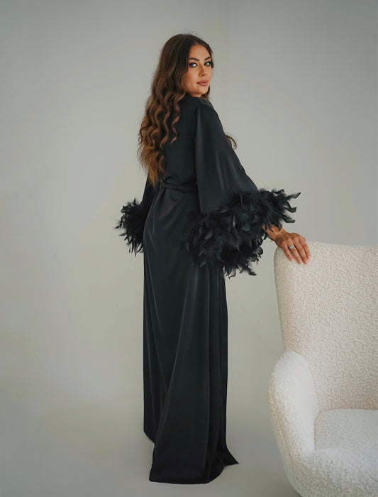 NOWDER Women Feathers Robes Long Bride Silky Lace Kimono Robe for Wedding  Bridal Party Maternity Photography Gowns (Black, SM) at  Women's  Clothing store