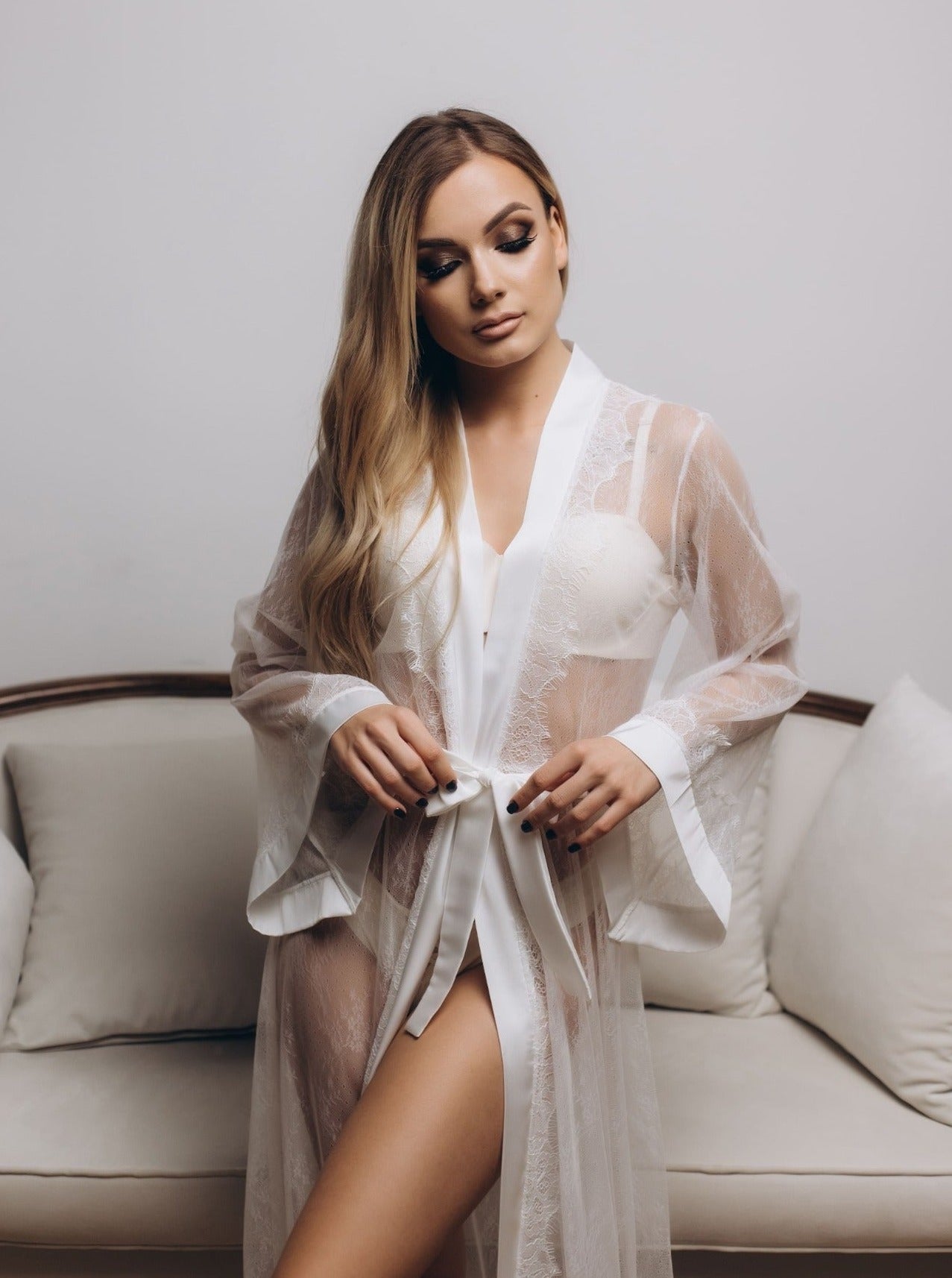 sheer robe lace ivory