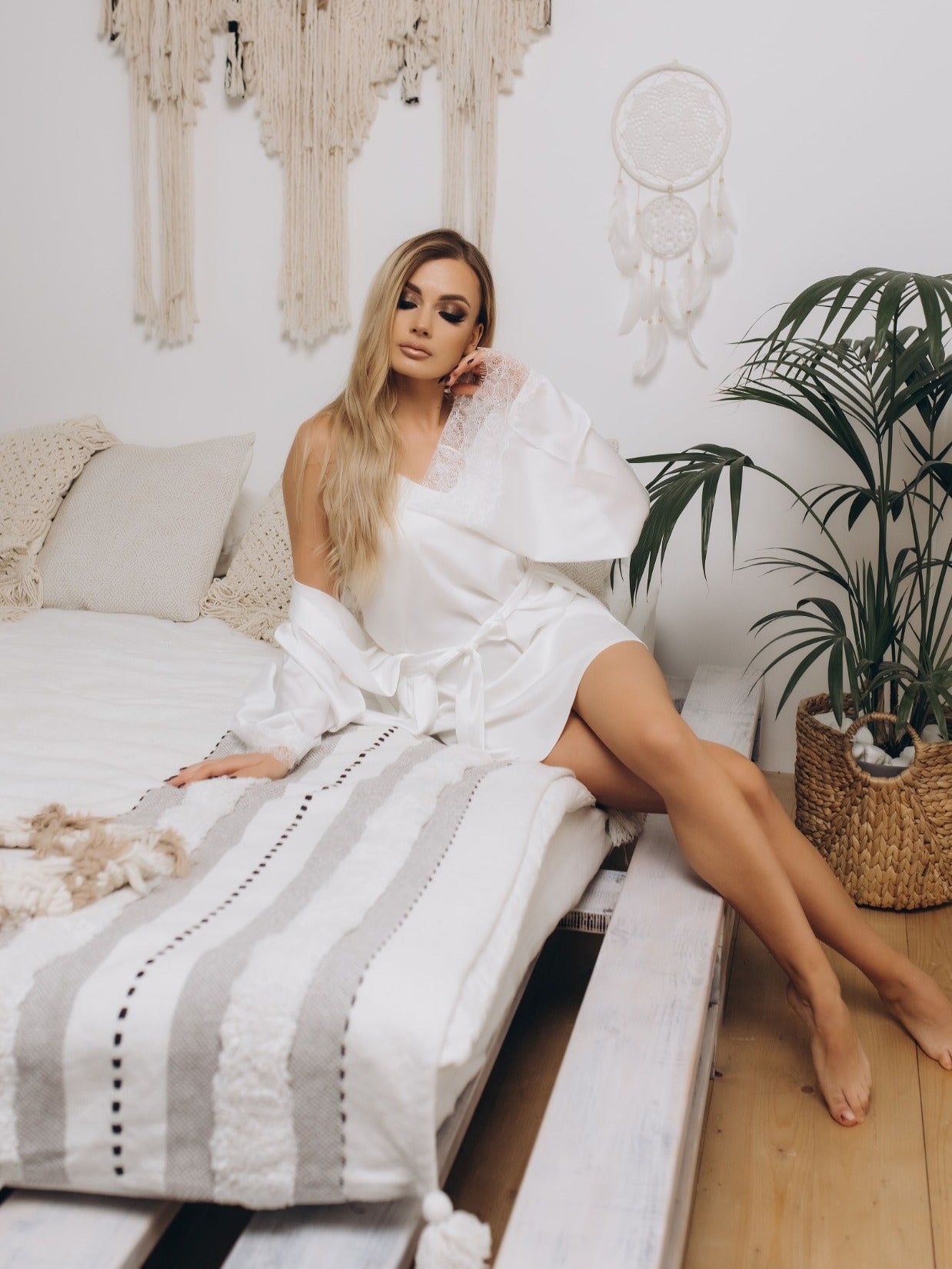 Ivory robe with lace for bride | BellaDonnaUa Handmade ️