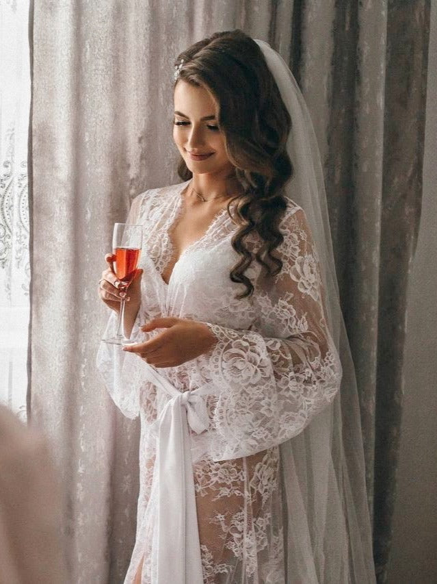 Lace bridal robe