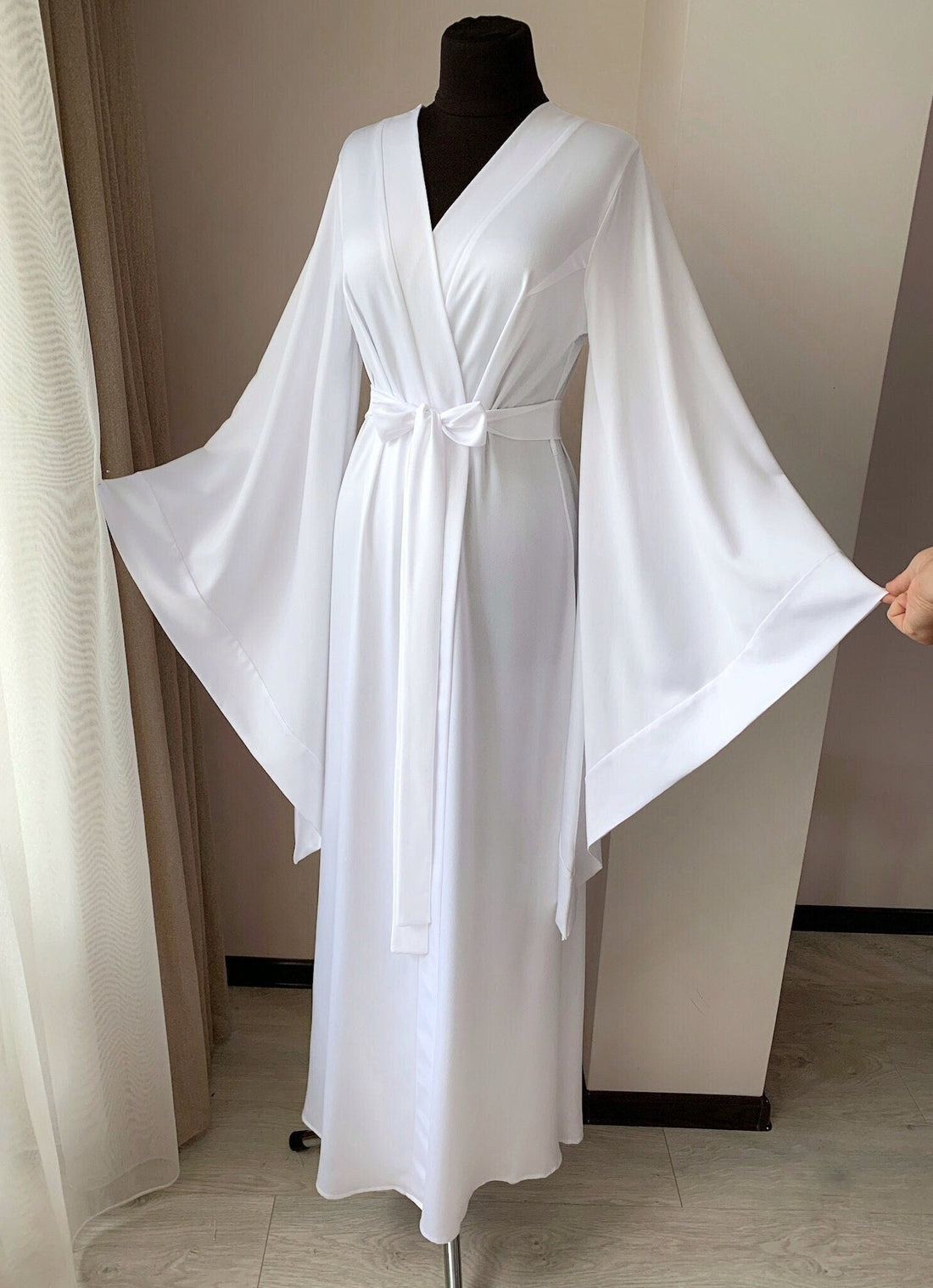 white satin robe kimono