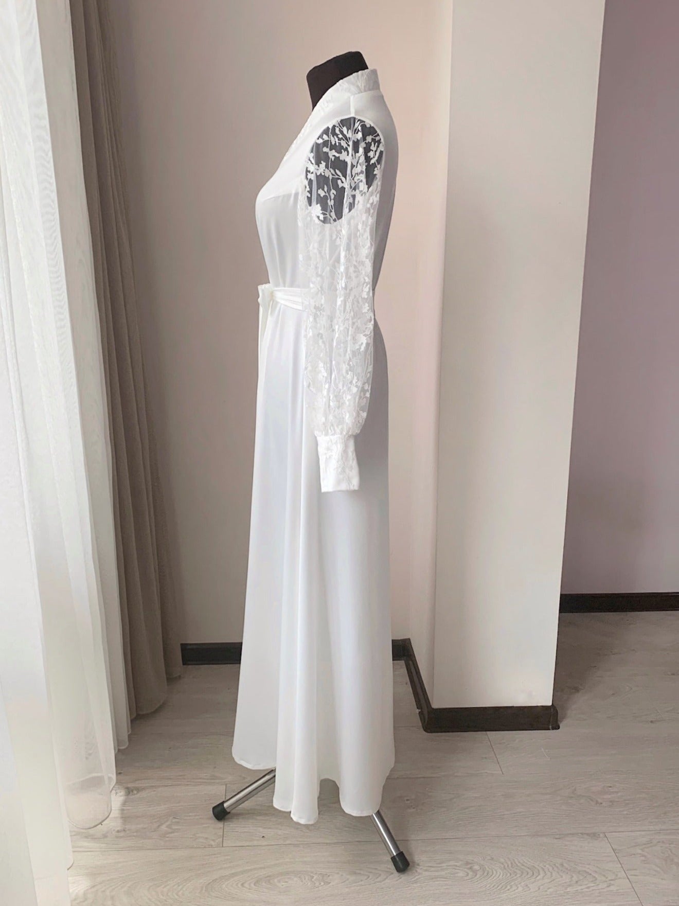 Bridal robe with lace pearls cuff | BellaDonnaUa Handmade ✂️
