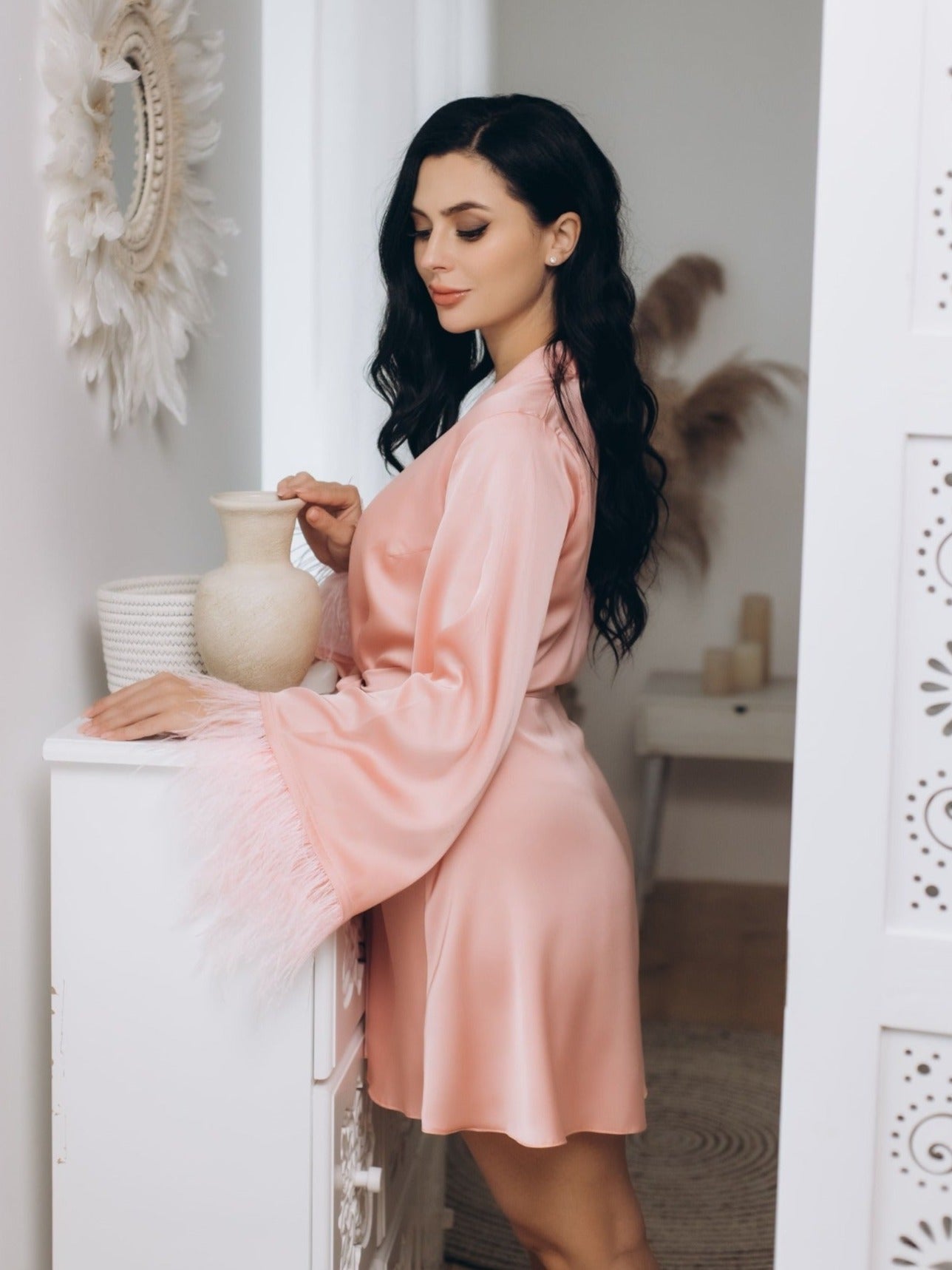 Pink robe bride feathers | Ostrich feather robe ️ – BellaDonnaUa