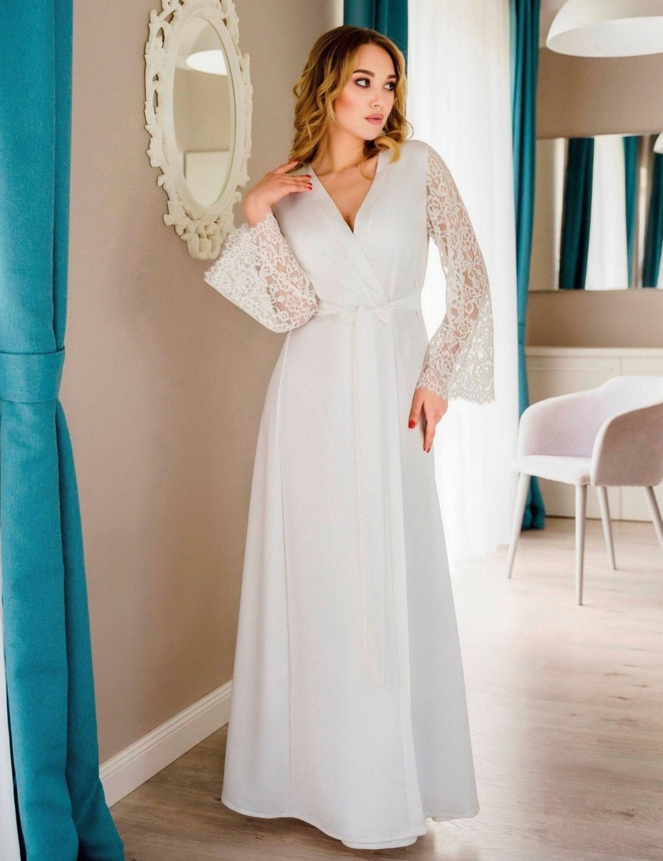 Bridal robe lace back Ivory | Bella Donna Handmade ️ – BellaDonnaUa