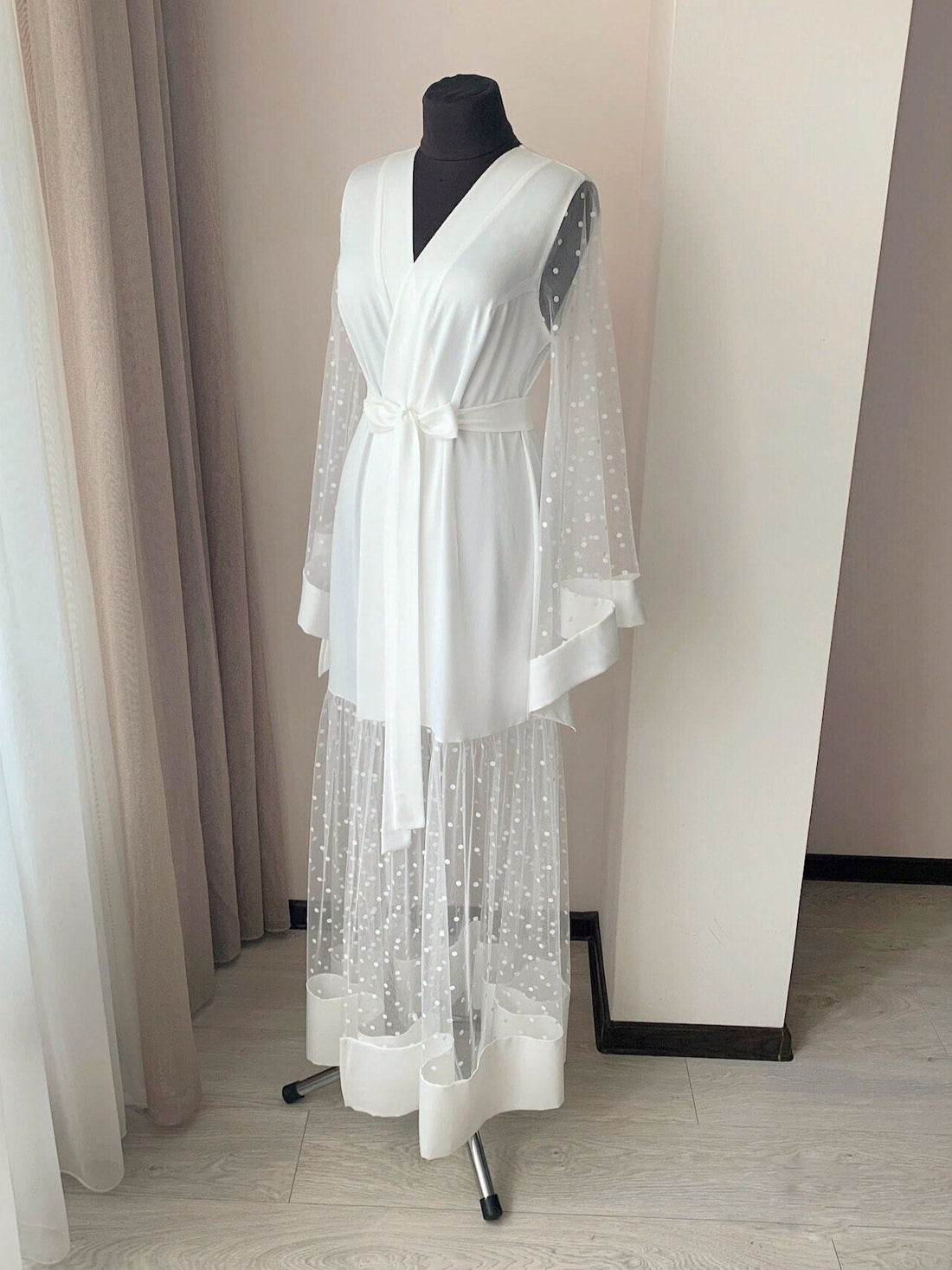 bridal robe polka tulle 