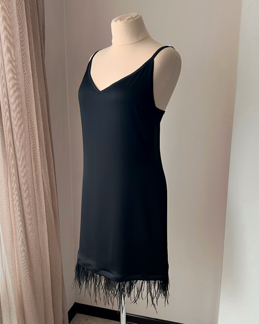 Handmade Black Nightgown with Feather Trim 