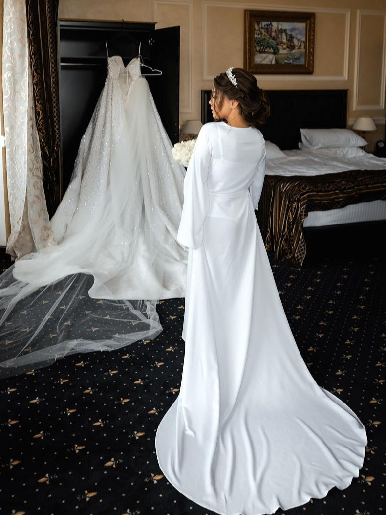 Long bridal robe with train White | BellaDonnaUa Handmade ️
