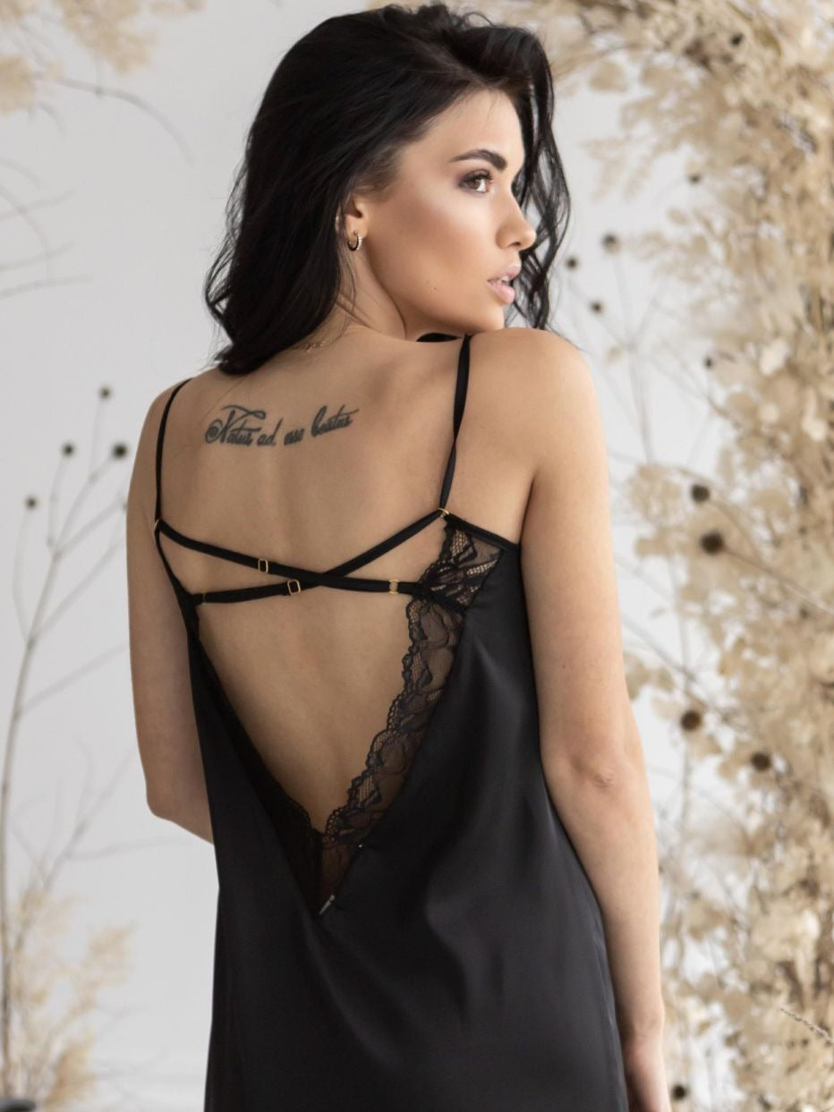 Long black nightgown with an open back | Handmade BellaDonnaUa Long black nightgown with an open back | Handmade BellaDonnaUa