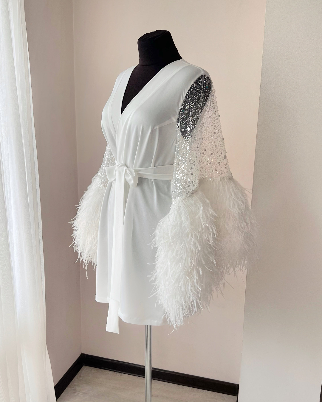 Dramatic Feather Robe Luxury feather bridal robe Ivory | BellaDonnaUa Handmade ️