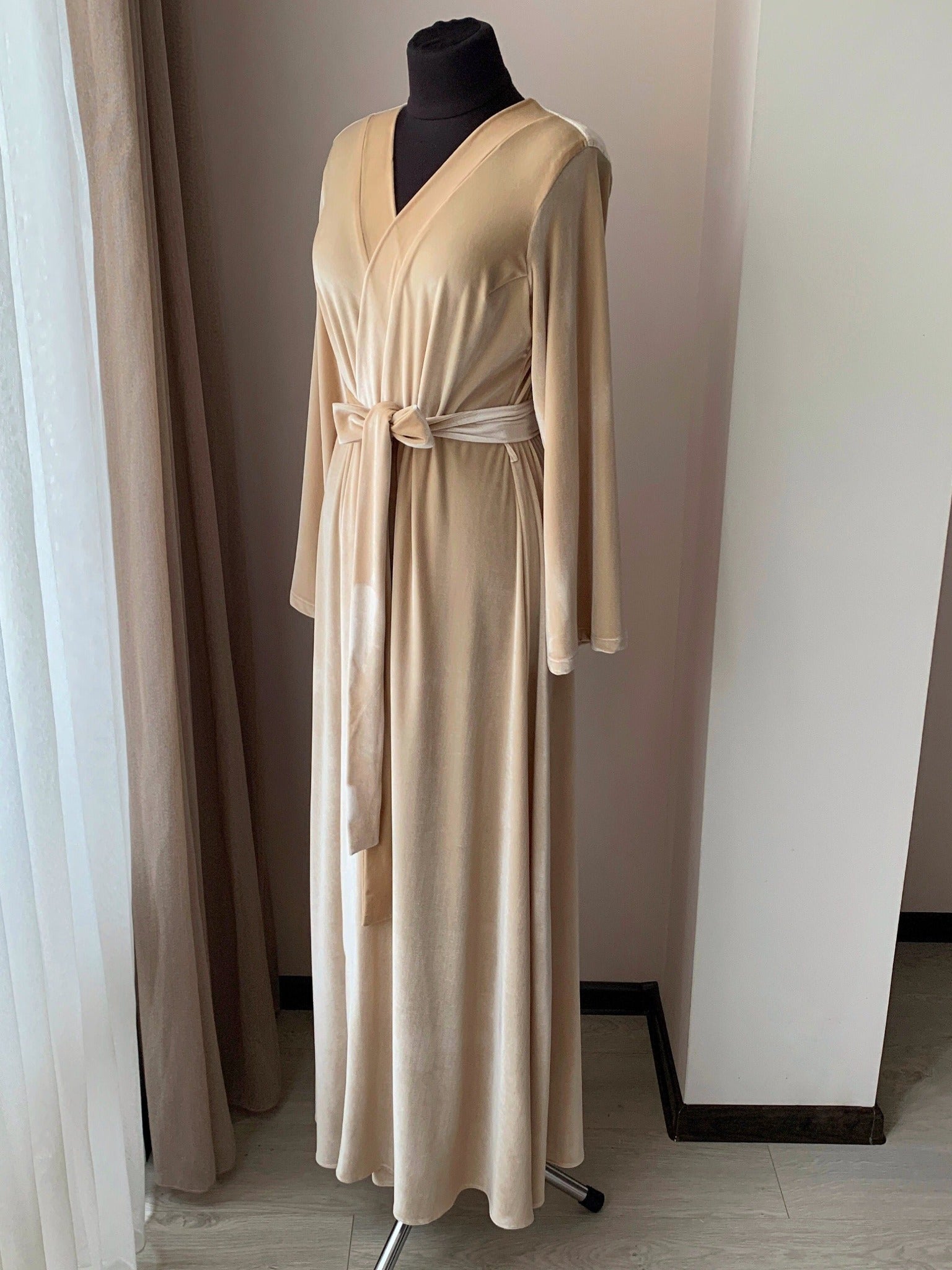 Beige velvet robe long | BellaDonnaUa Handmade ️