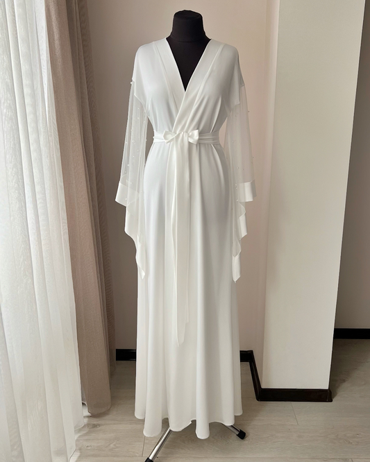 Pearl bridal robe long white