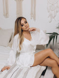 Bridal robe with lace ivory