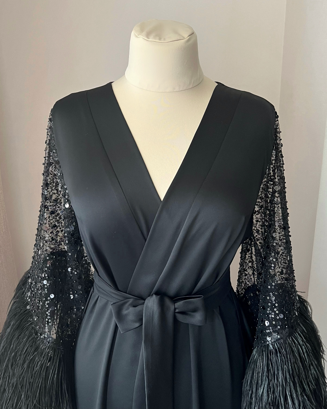 black sheer feather robe