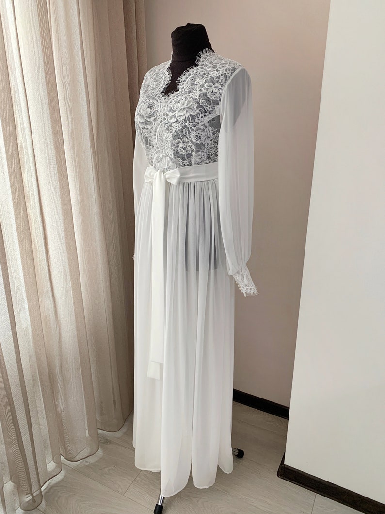 Chiffon bridal robe lace Ivory | BellaDonnaUa Handmade ️